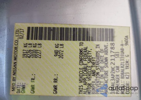 2017 Nissan Altima 2.5 Sl z USA, uszkodzony, nr VIN 1N4AL3AP2HC211788